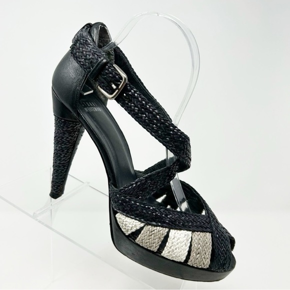 Stuart Weitzman Blue/Black and Nude Beige Woven Braided Platform Sandals Size 10 - Picture 1 of 16